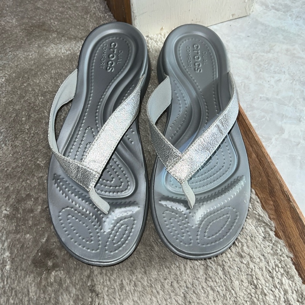 Silver/Grey Crocs Flip Flops